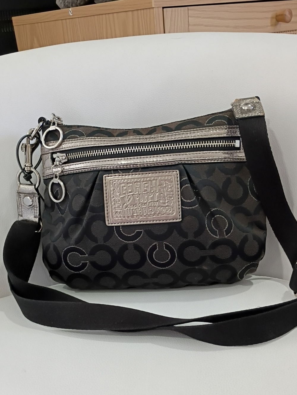 Coach Poppy Black Signature Crossbody with Silver Hardware EUC